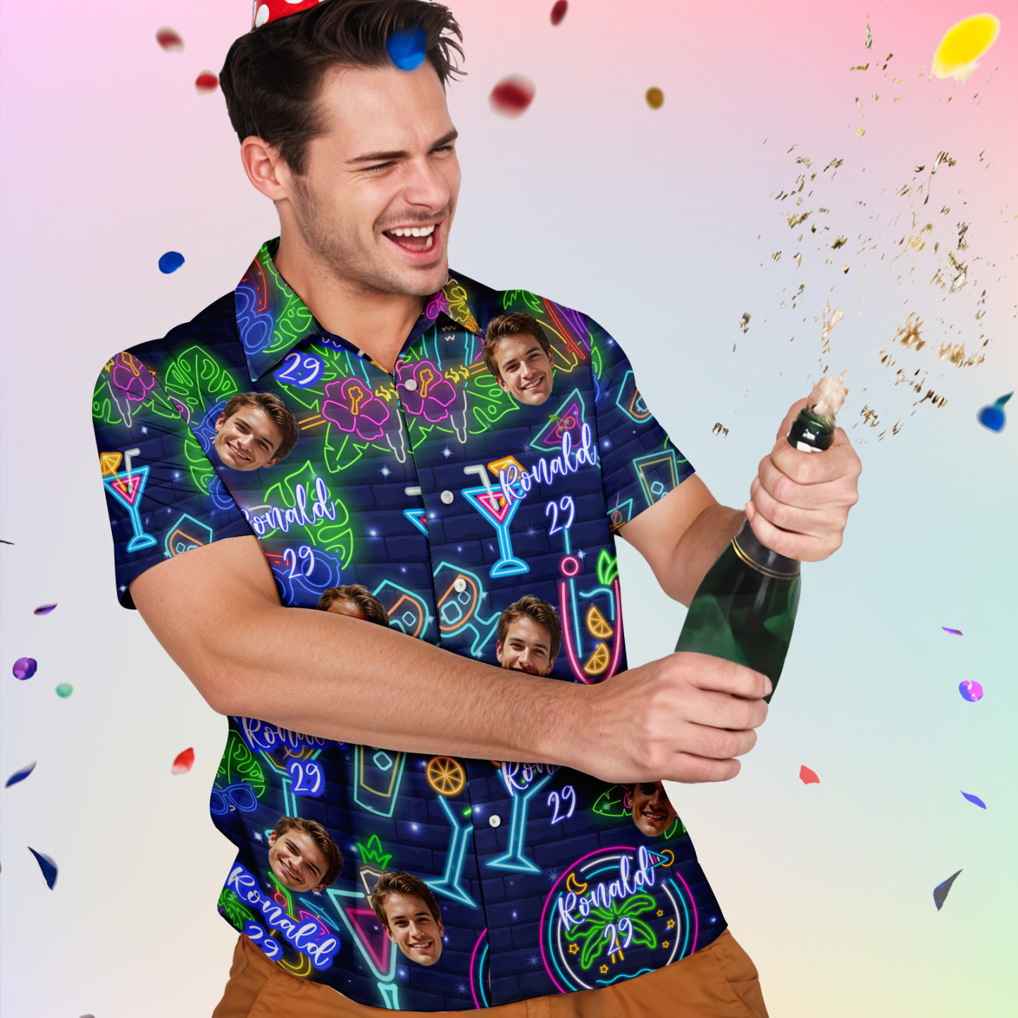 Custom Hawaiian Shirt With Face Custom Age Birthday Shirt Birthday Gift/Birthday Party Costumes - auphotoblanket