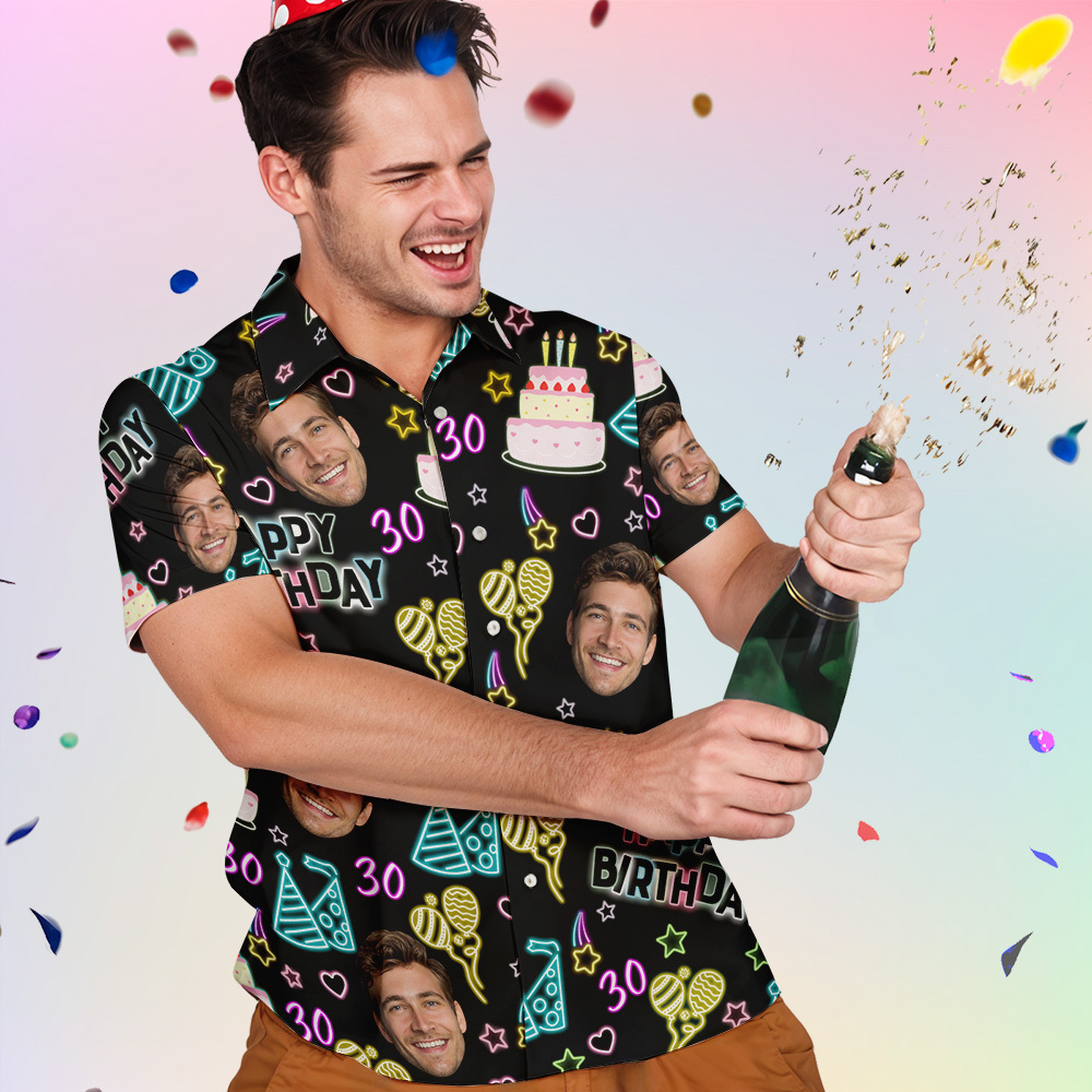 Custom Birthday Hawaiian Shirt with Face – Funny Party Outfit for Him - auphotoblanket