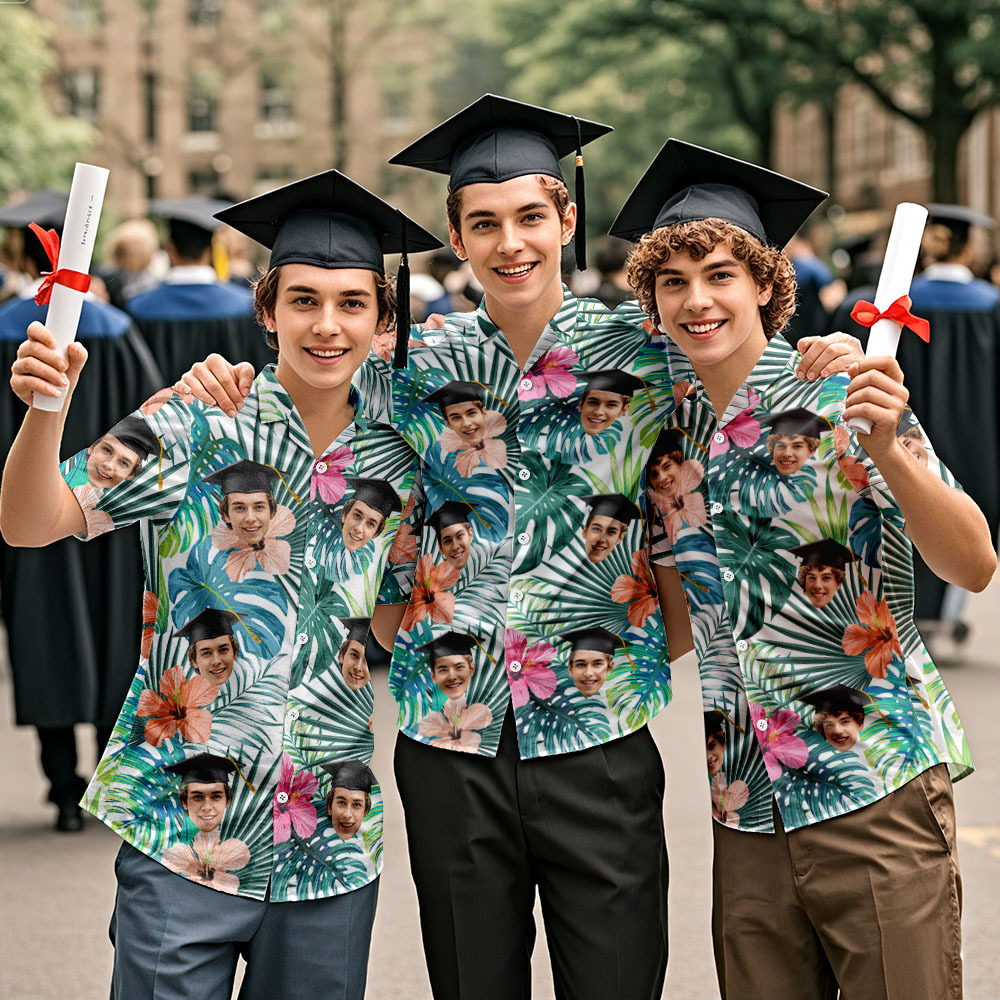 Custom Face Hawaiian Shirt Trendy Grad Outfit with Your Photo Funny & Stylish Hawaiian Shirt - auphotoblanket