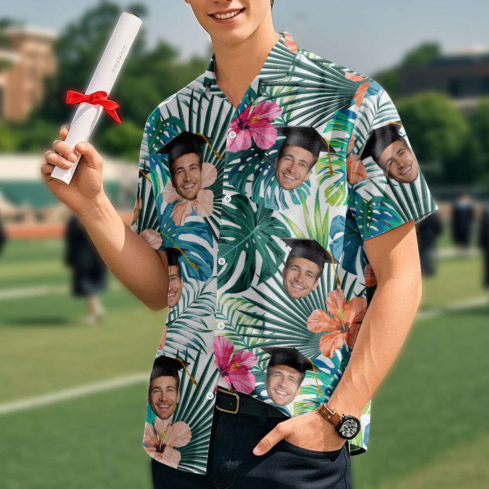 Custom Face Hawaiian Shirt Trendy Grad Outfit with Your Photo Funny & Stylish Hawaiian Shirt - auphotoblanket
