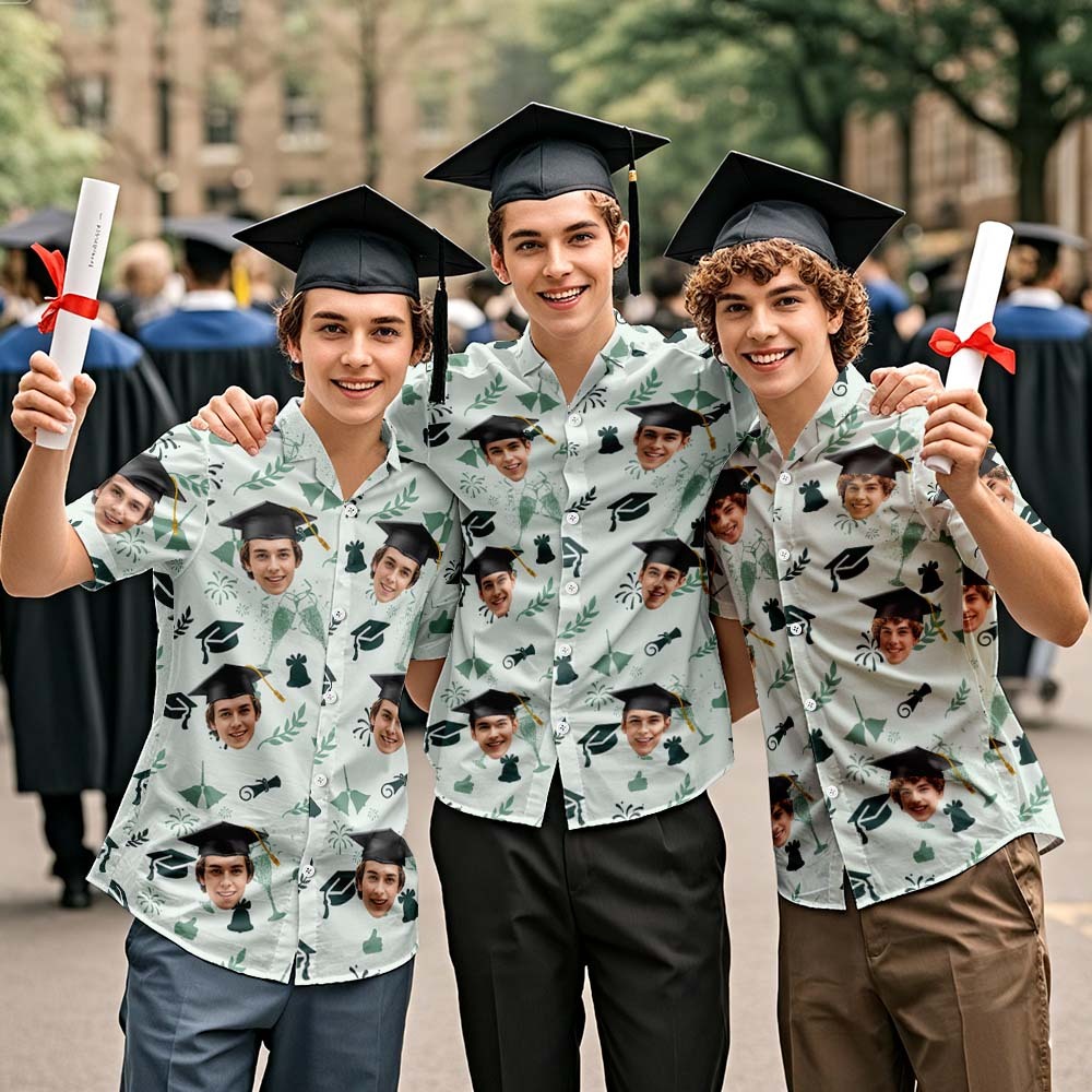 Custom Hawaiian Shirt for Seniors – Explosive Grad Energy with Your Face - auphotoblanket