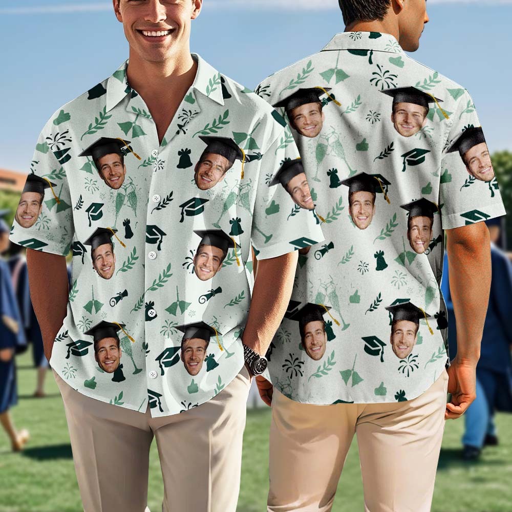 Custom Hawaiian Shirt for Seniors – Explosive Grad Energy with Your Face - auphotoblanket