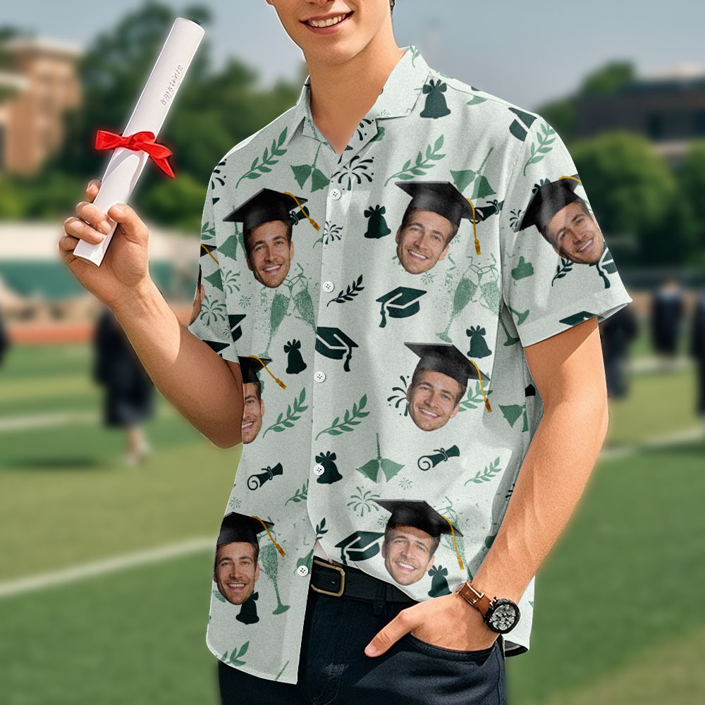 Custom Hawaiian Shirt for Seniors – Explosive Grad Energy with Your Face - auphotoblanket