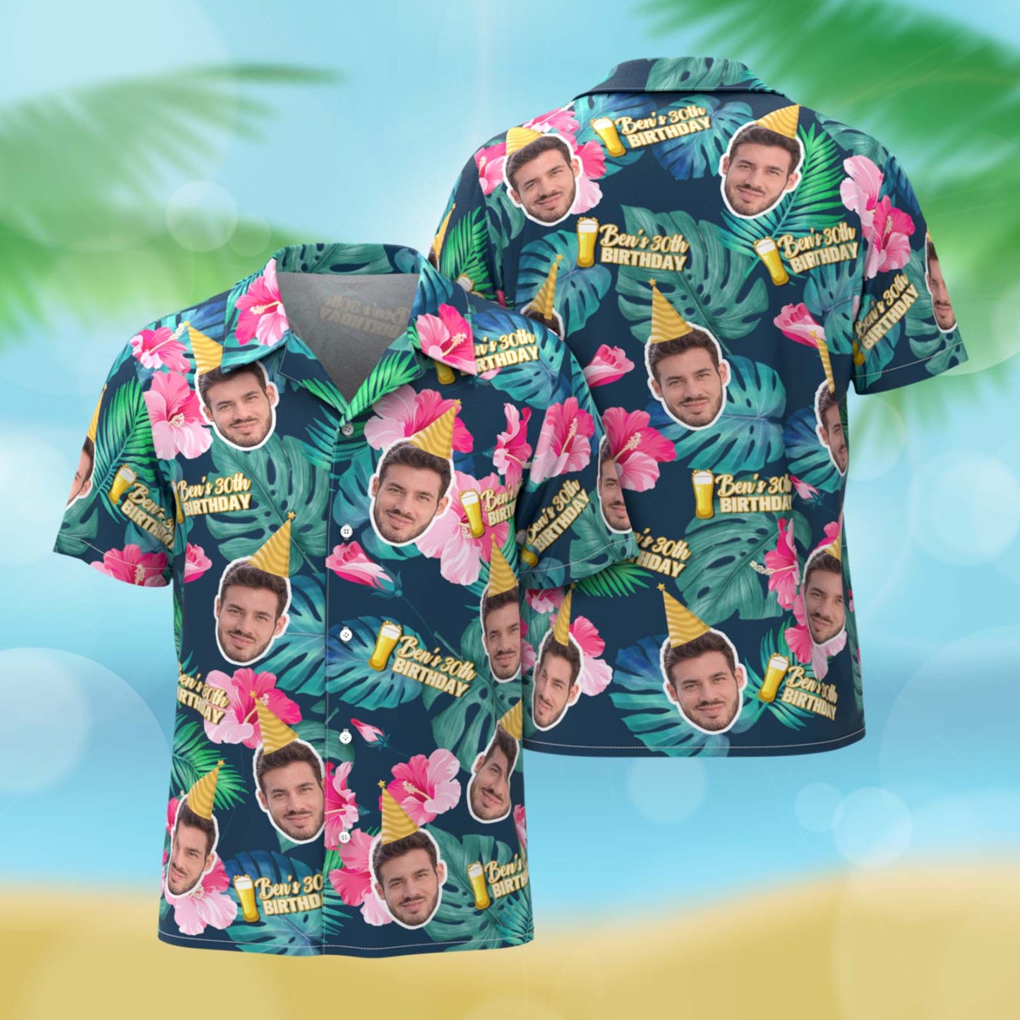 Custom Face Brithday Hawaiian Shirts With Text Brithday Party Shirts Gifts For Him - auphotoblanket