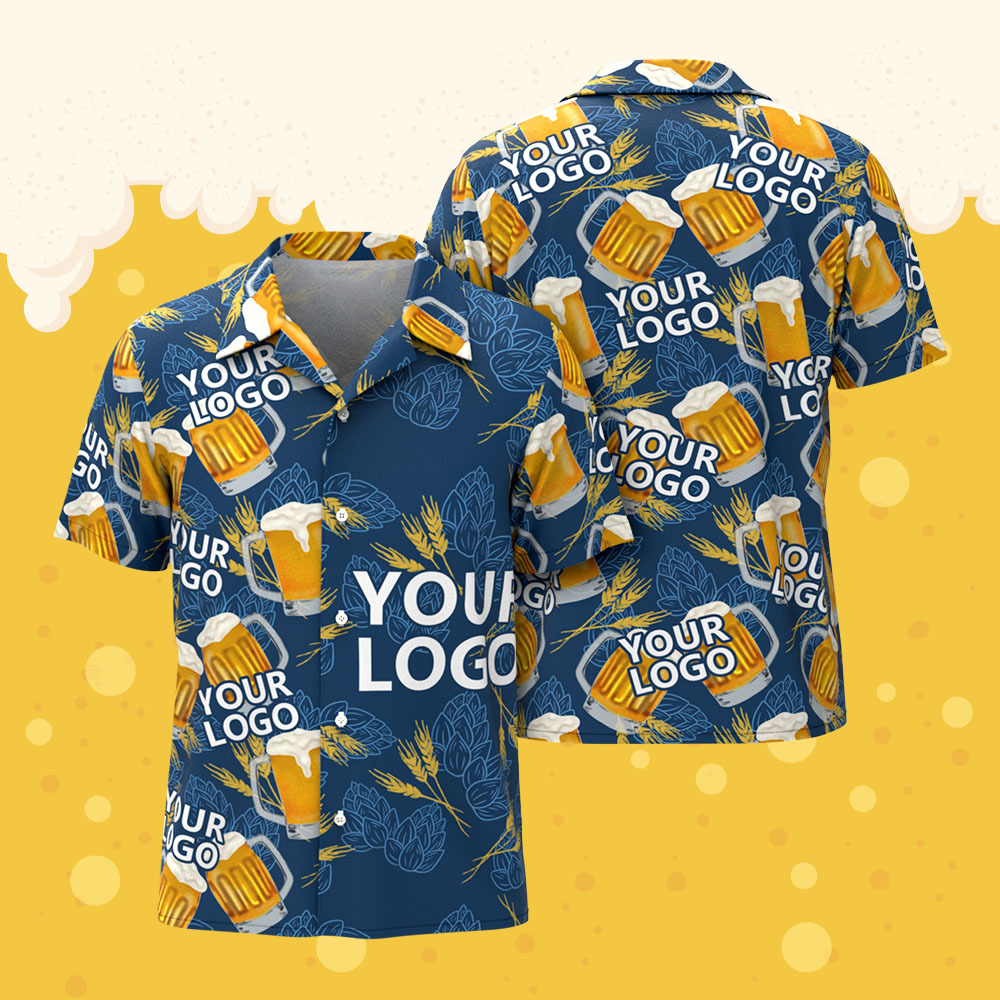 Custom Face Giant Beer Stein Blue Hawaiian Shirt Personalized Beer Lover Shirt for Parties, Festivals or Dad’s Gift - auphotoblanket