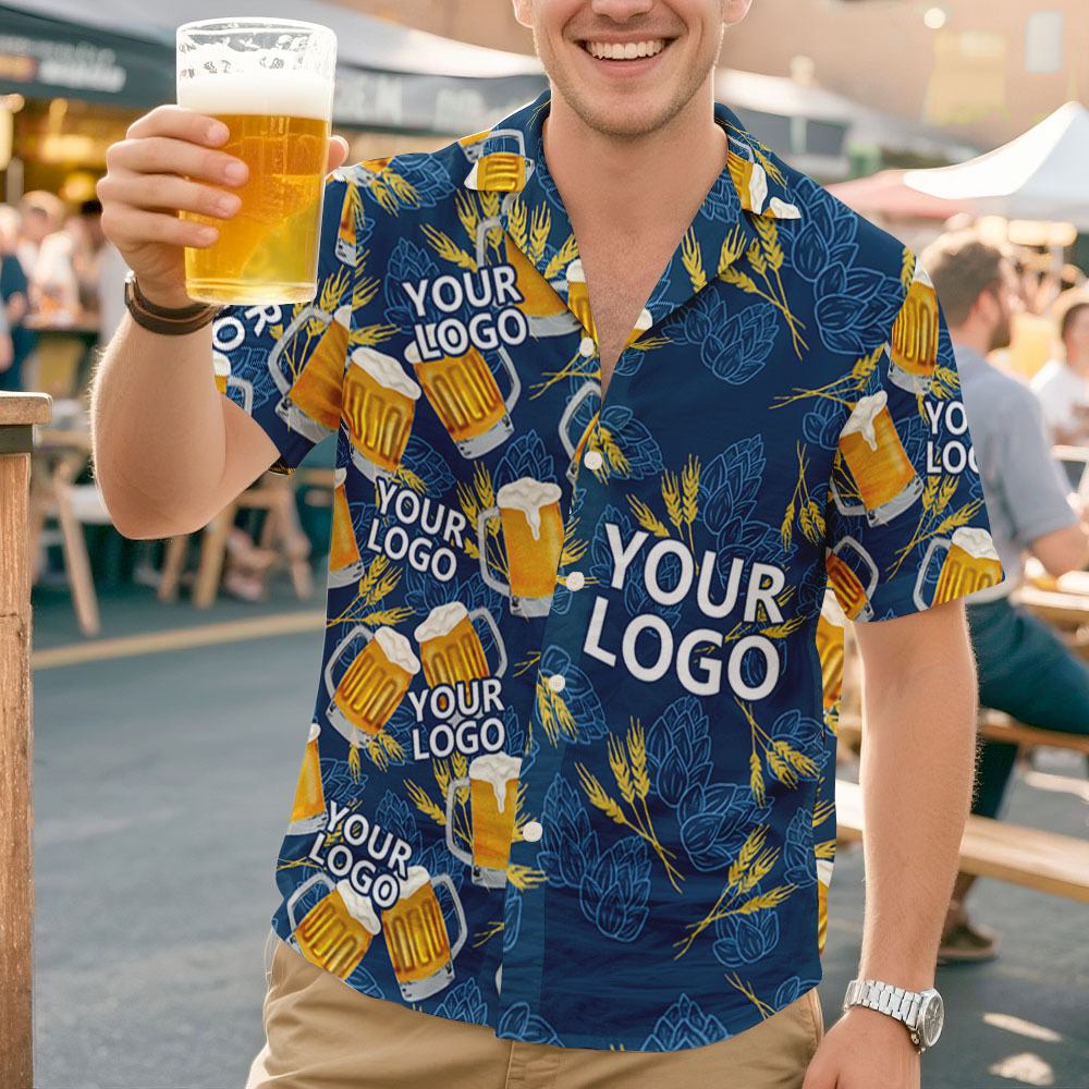 Custom Face Giant Beer Stein Blue Hawaiian Shirt Personalized Beer Lover Shirt for Parties, Festivals or Dad’s Gift - auphotoblanket
