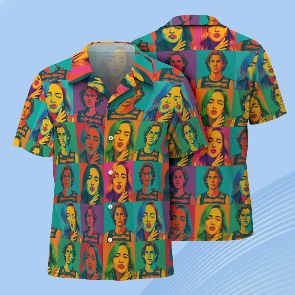 Pop Art Custom Face Hawaiian Shirt Bold Colorful Pattern Fun Personalized Gift - auphotoblanket