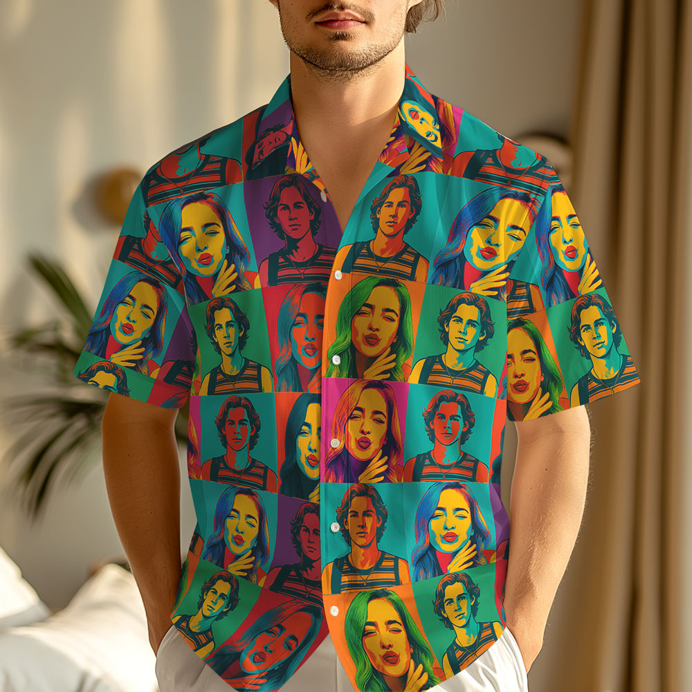 Pop Art Custom Face Hawaiian Shirt Bold Colorful Pattern Fun Personalized Gift - auphotoblanket