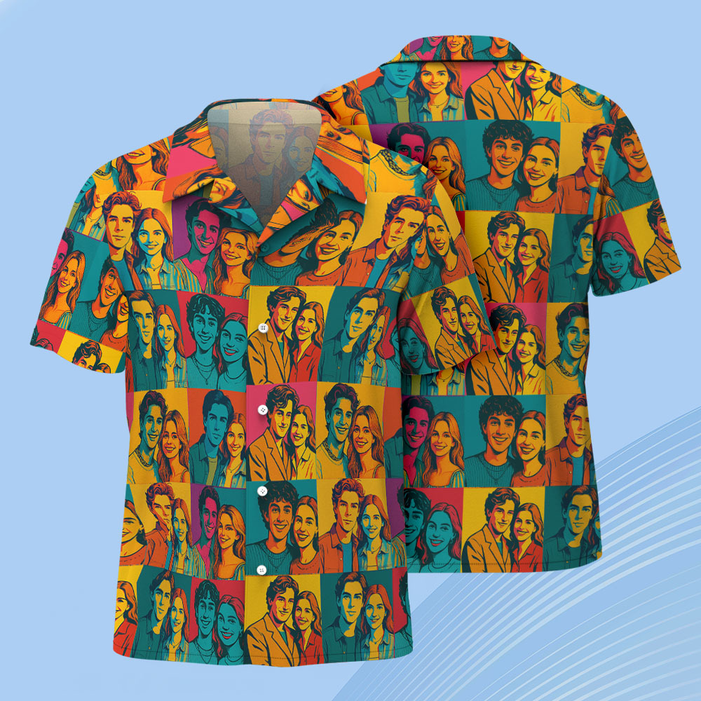 Pop Art Custom Face Hawaiian Shirt Bold Colorful Pattern Fun Personalized Gift - auphotoblanket