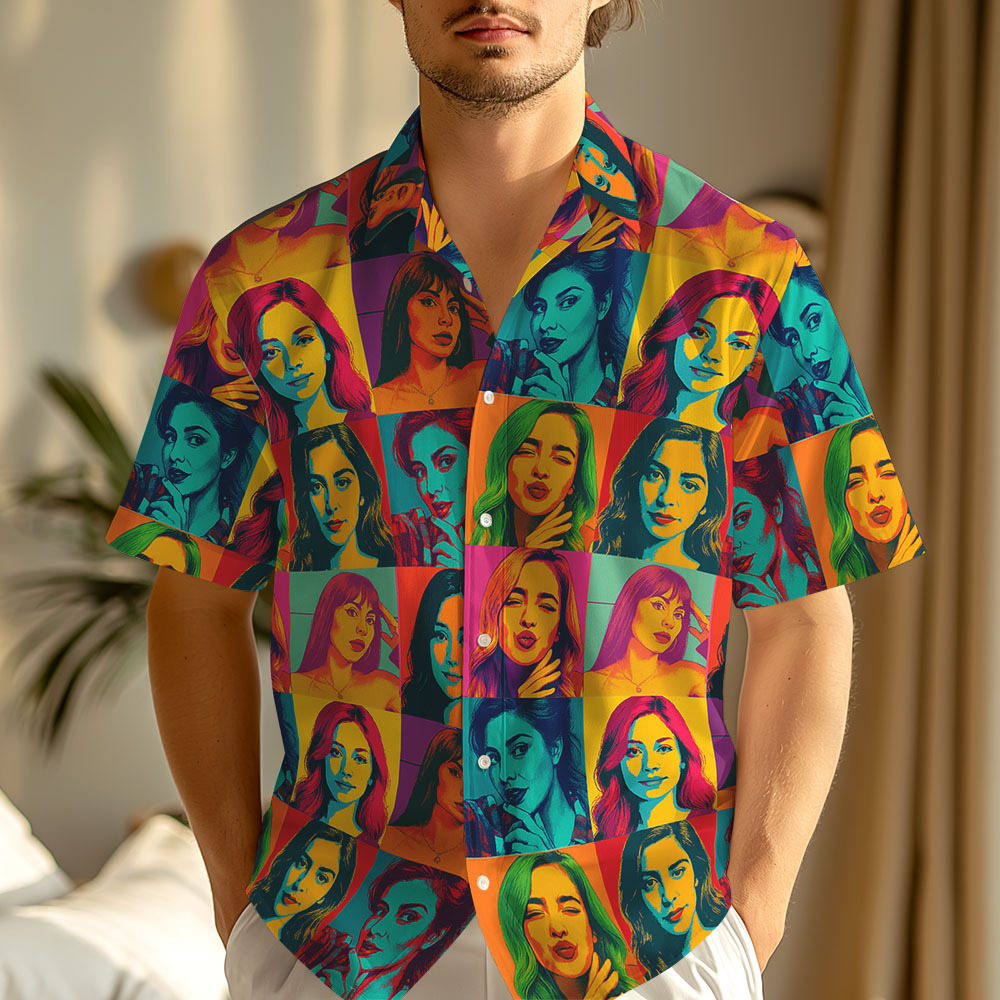 Pop Art Custom Face Hawaiian Shirt Bold Colorful Pattern Fun Personalized Gift - auphotoblanket