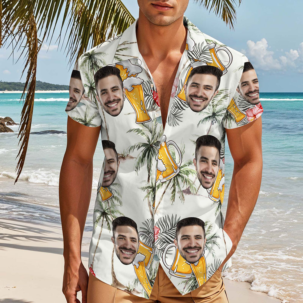 Custom Face Hawaiian Shirt Personalized BBQ & Beer Party Aloha Shirt Funny Gift for Men - auphotoblanket