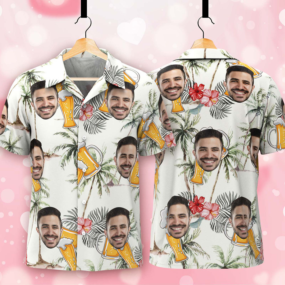 Custom Face Hawaiian Shirt Personalized BBQ & Beer Party Aloha Shirt Funny Gift for Men - auphotoblanket