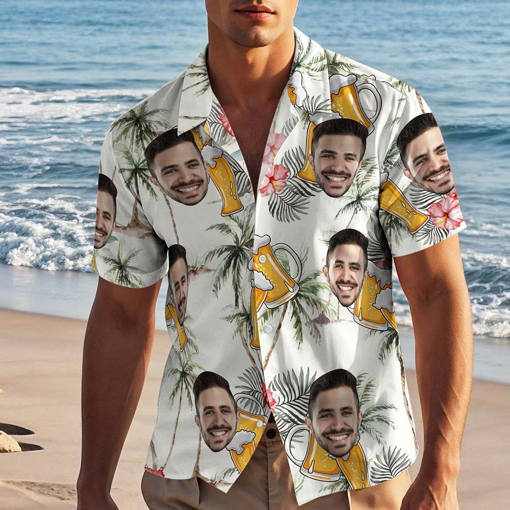 Custom Face Hawaiian Shirt Personalized BBQ & Beer Party Aloha Shirt Funny Gift for Men - auphotoblanket