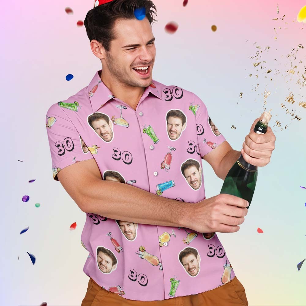 Custom Face Hawaiian Shirt Birthday Aloha Shirt Birthday Party Outfit With Age for Men & Friends - auphotoblanket