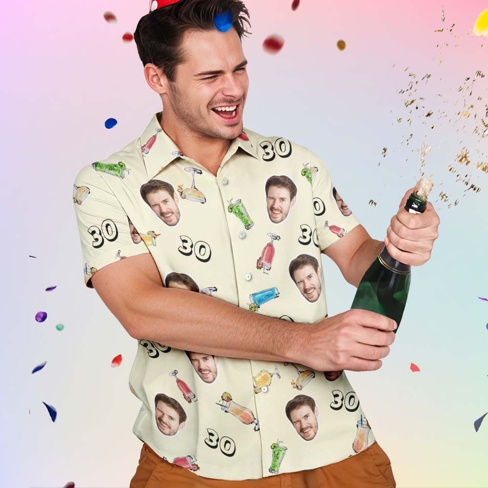 Custom Face Hawaiian Shirt Birthday Aloha Shirt Birthday Party Outfit With Age for Men & Friends - auphotoblanket