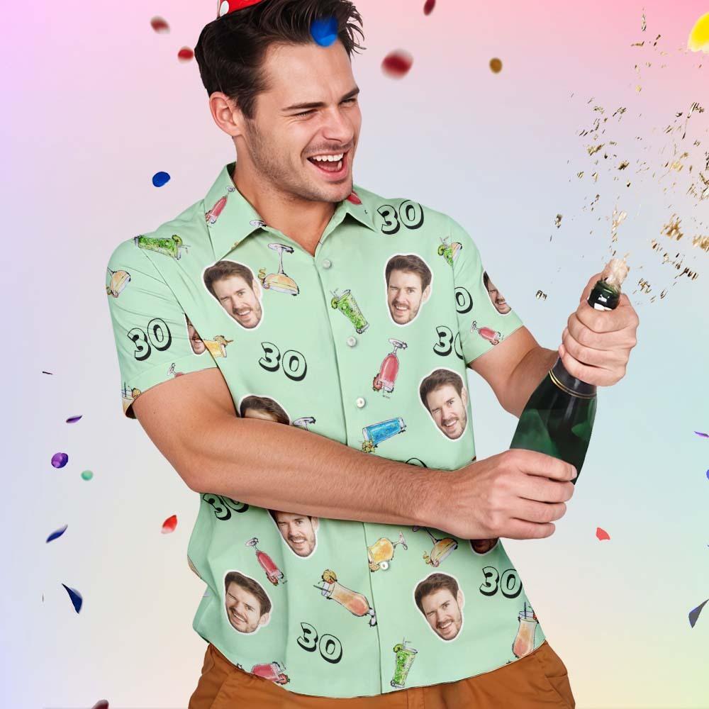 Custom Face Hawaiian Shirt Birthday Aloha Shirt Birthday Party Outfit With Age for Men & Friends - auphotoblanket