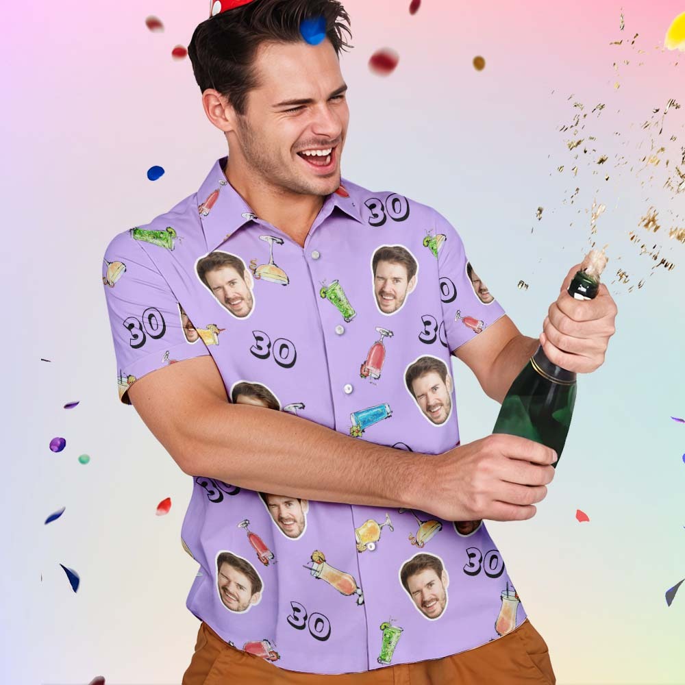 Custom Face Hawaiian Shirt Birthday Aloha Shirt Birthday Party Outfit With Age for Men & Friends - auphotoblanket