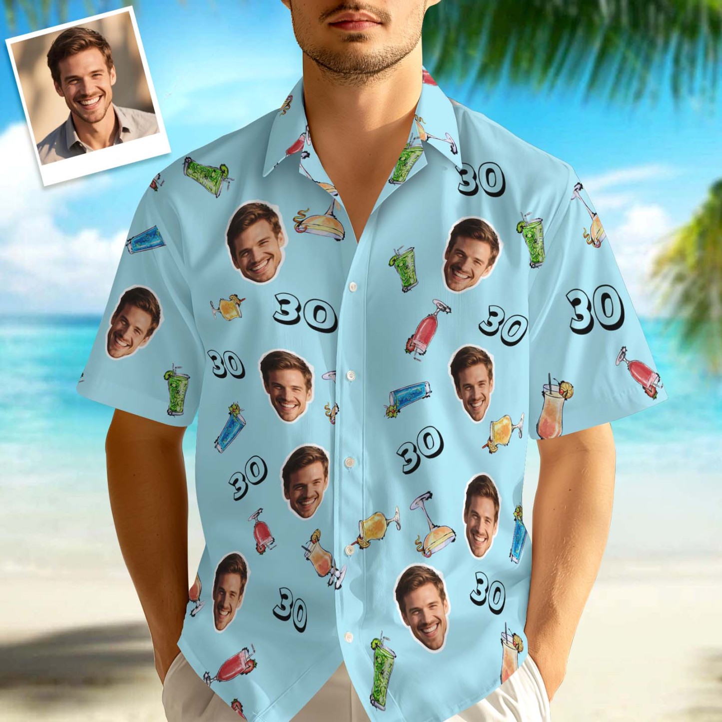 Custom Face Hawaiian Shirt Birthday Aloha Shirt Birthday Party Outfit With Age for Men & Friends - auphotoblanket