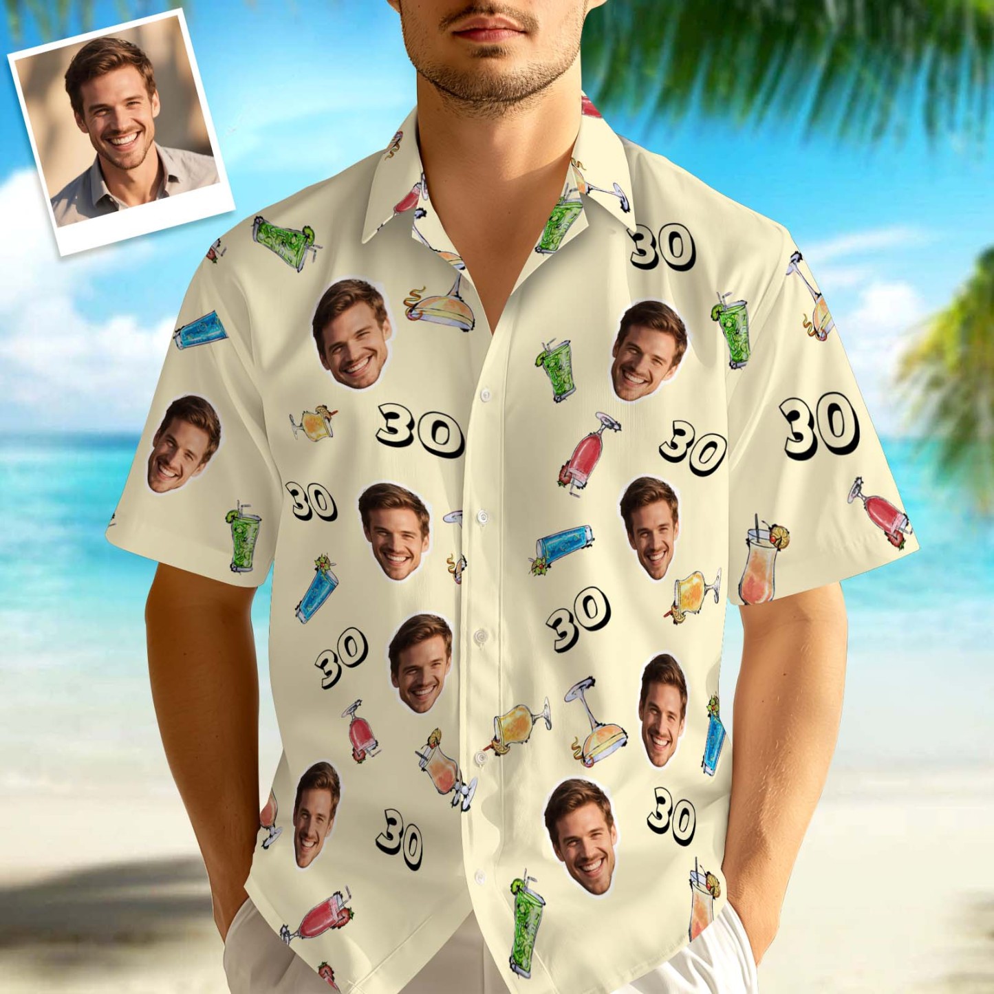 Custom Face Hawaiian Shirt Birthday Aloha Shirt Birthday Party Outfit With Age for Men & Friends - auphotoblanket