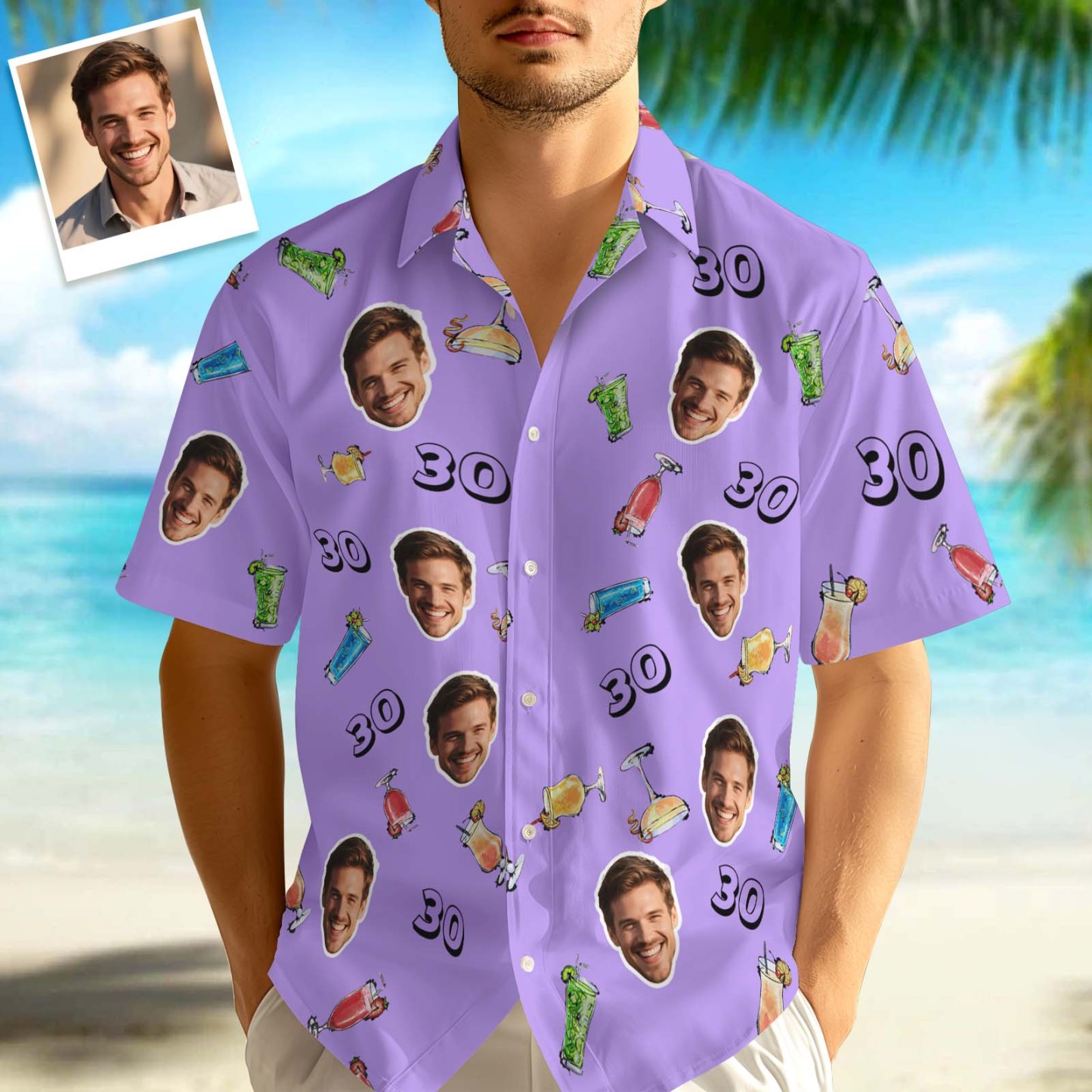 Custom Face Hawaiian Shirt Birthday Aloha Shirt Birthday Party Outfit With Age for Men & Friends - auphotoblanket