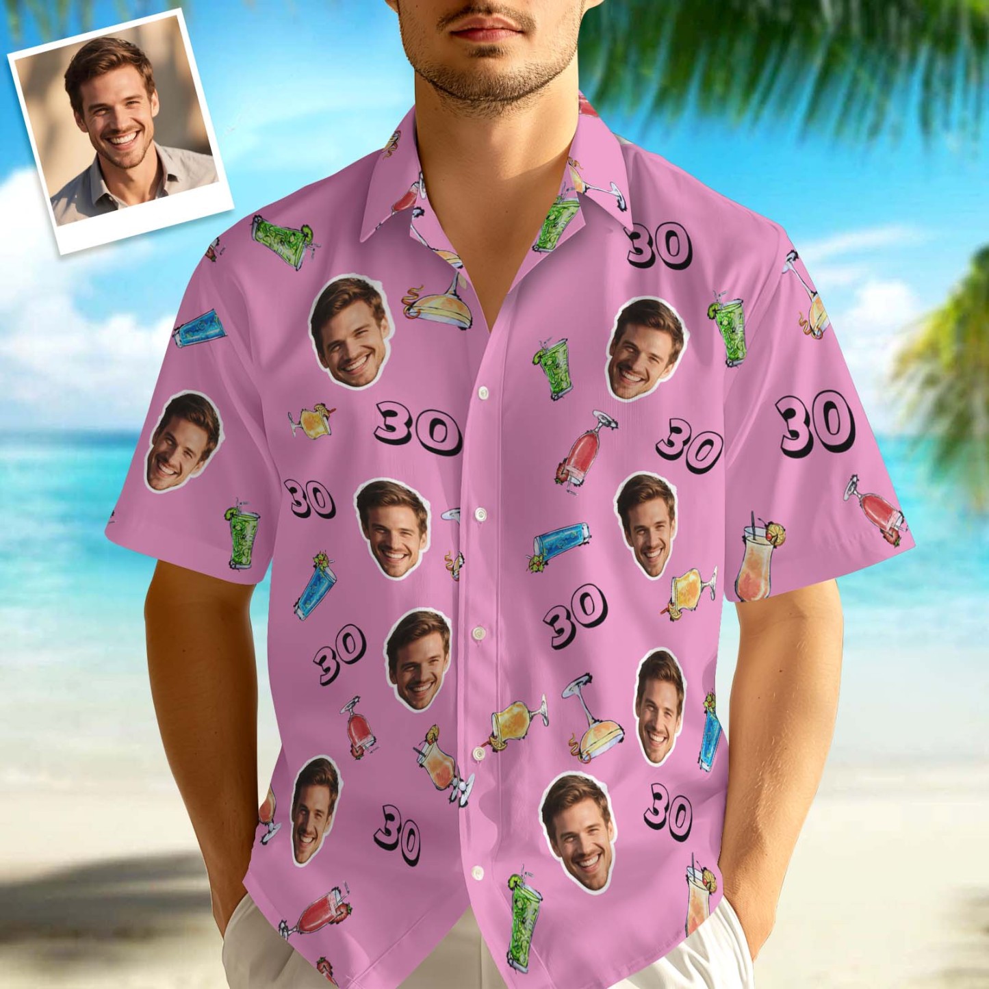 Custom Face Hawaiian Shirt Birthday Aloha Shirt Birthday Party Outfit With Age for Men & Friends - auphotoblanket