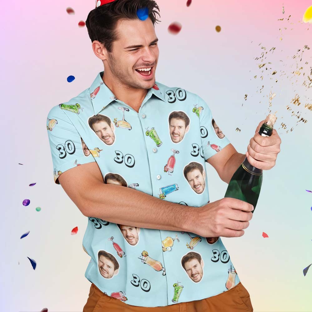 Custom Face Hawaiian Shirt Birthday Aloha Shirt Birthday Party Outfit With Age for Men & Friends - auphotoblanket