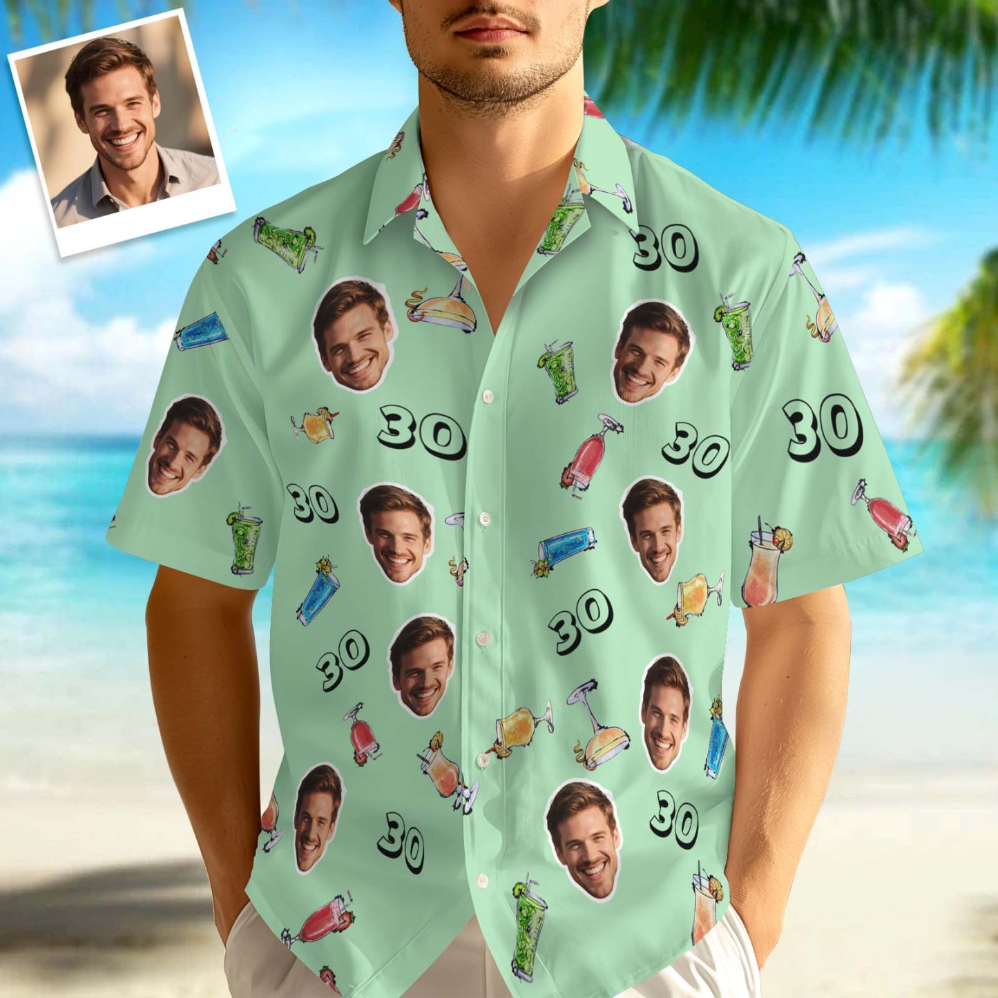 Custom Face Hawaiian Shirt Birthday Aloha Shirt Birthday Party Outfit With Age for Men & Friends - auphotoblanket