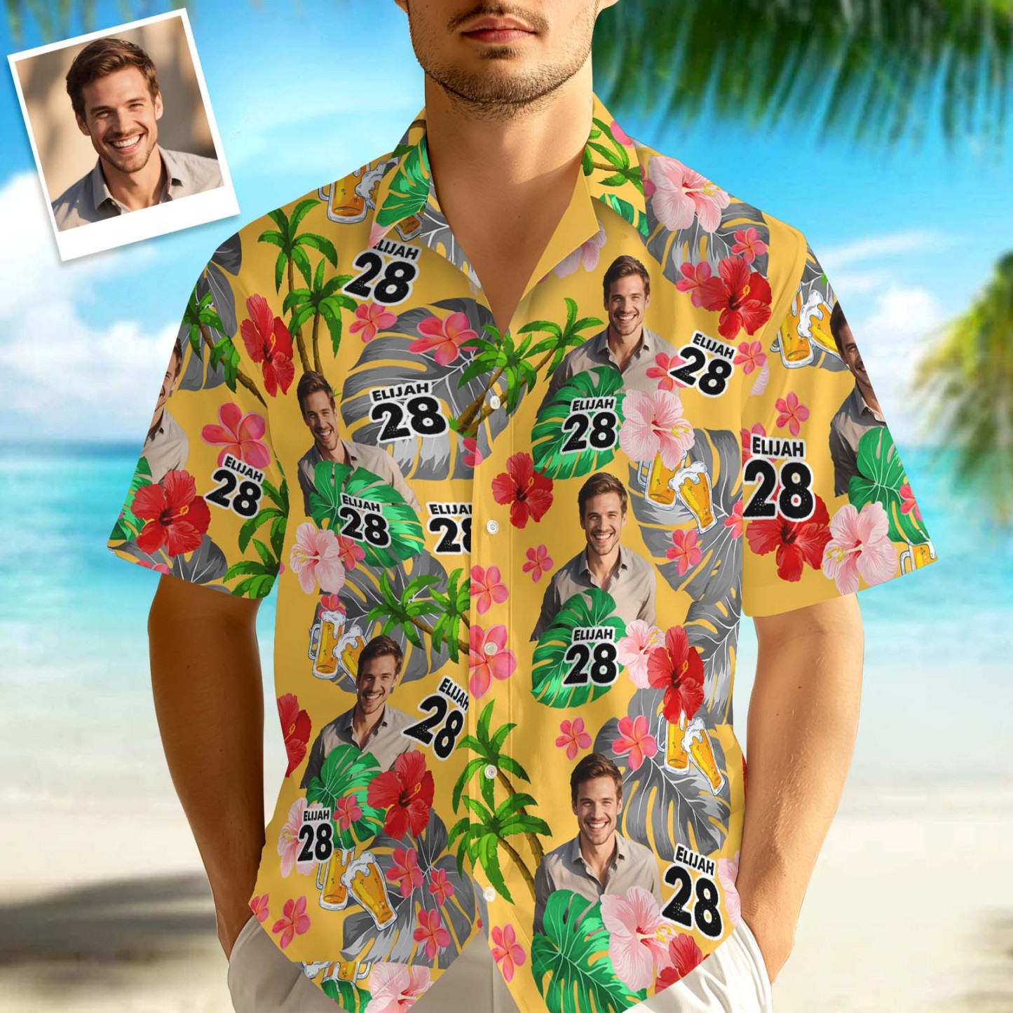 Custom Face Brithday Hawaiian Shirt Personalized Button-down Shirt with Age Print Brithday Party Gift - auphotoblanket