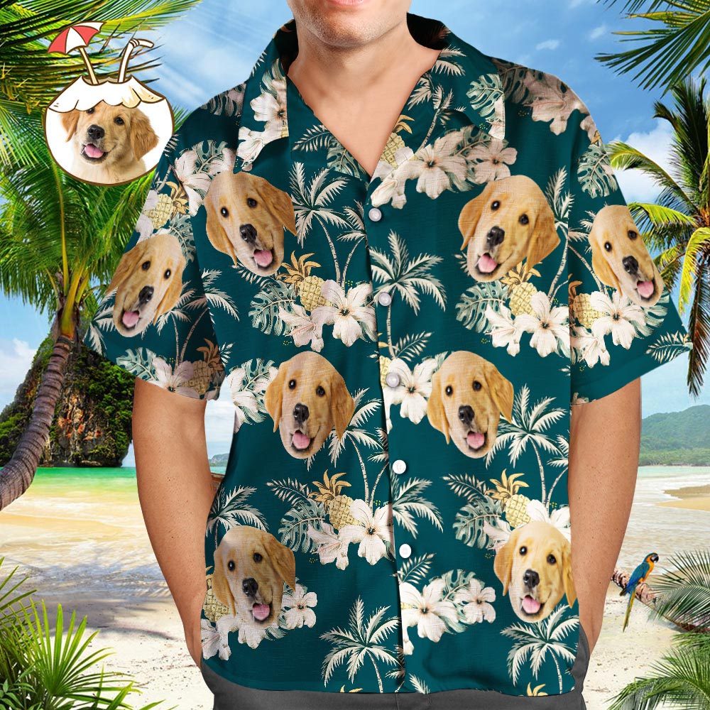 Custom Face All Over Print Hawaiian Shirt Flamingo Flowers And Leaves - auphotoblanket