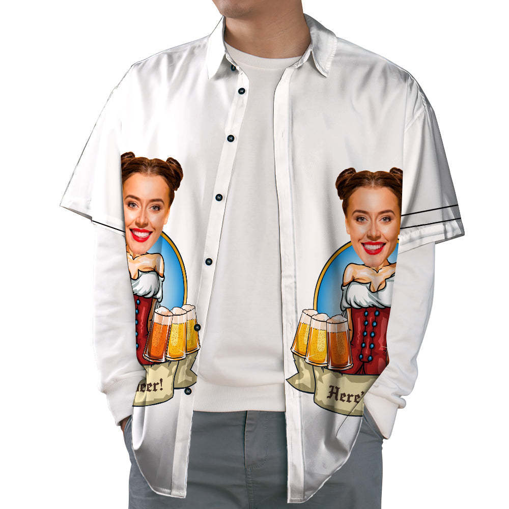 Custom Face Hawaiian Shirt Girl's Beer Casual Tropical Funky Button-Down Shirt - auphotoblanket