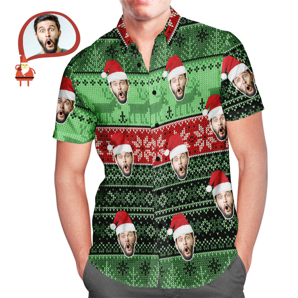 Men's Custom Face Wear Santa Hat Christmas Hawaiian Shirt Personalized Christmas Gift - auphotoblanket