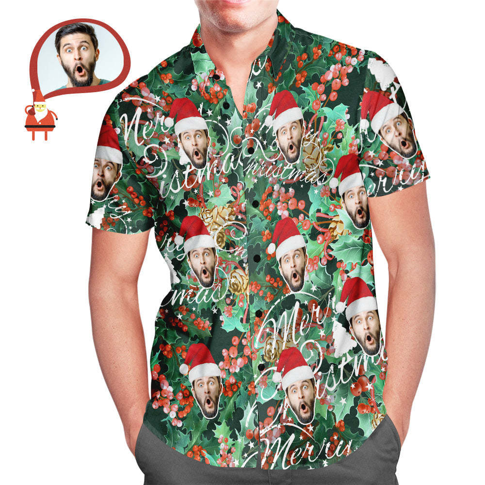 Men's Custom Face Merry Christmas Hawaiian Shirt Personalized Christmas Gift - auphotoblanket