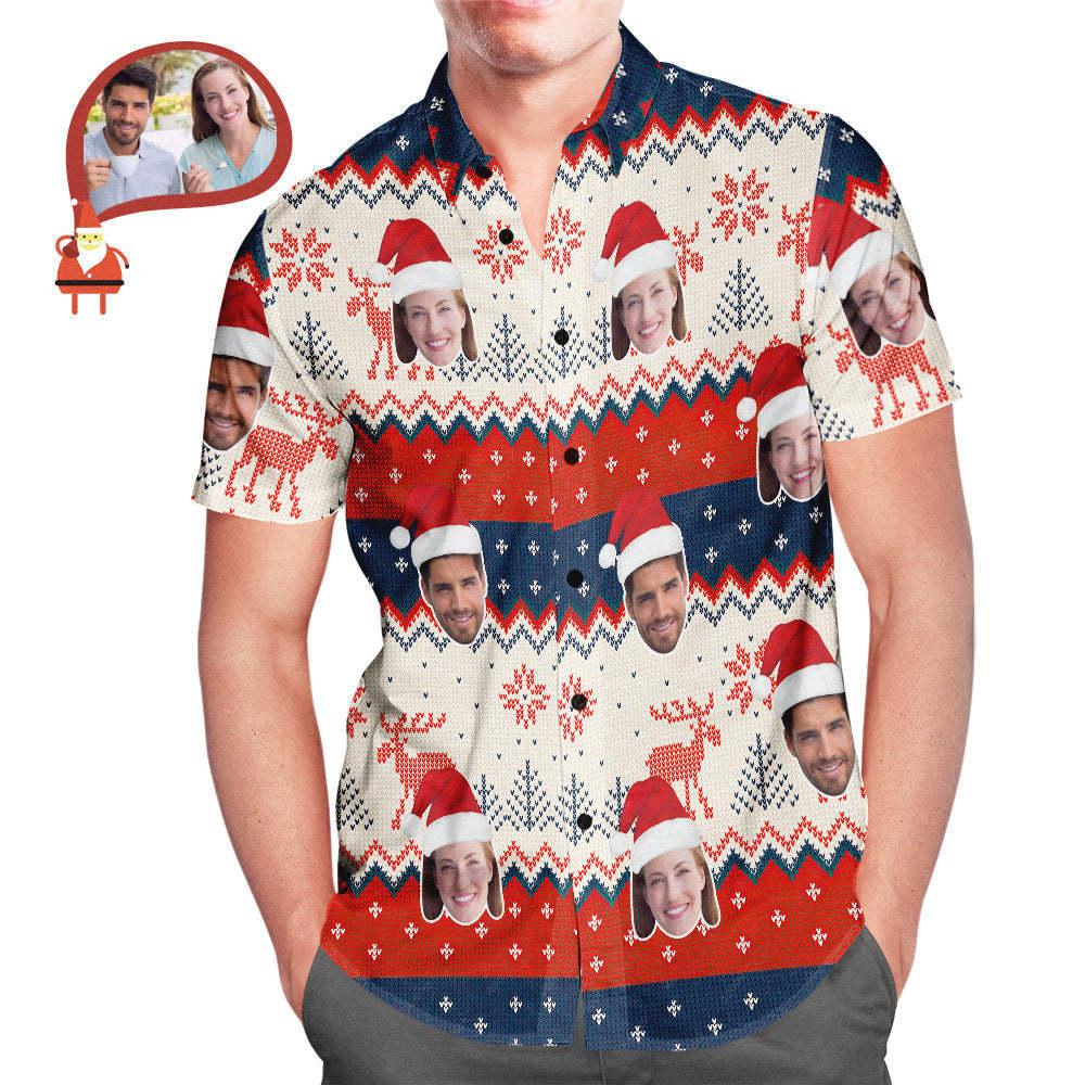Custom Couple's Face Classic Christmas Men's All Over Print Hawaiian Shirt Christmas Gift - auphotoblanket