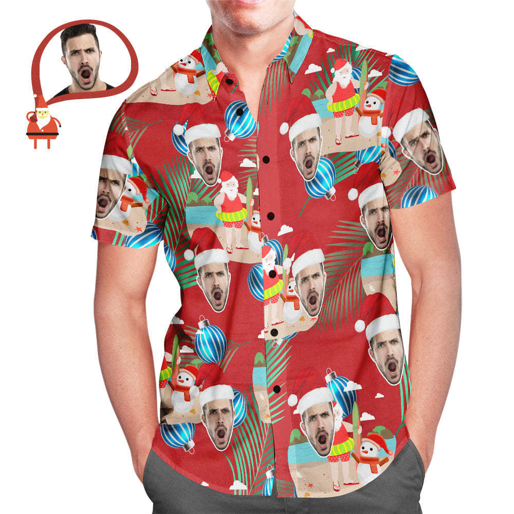 Custom Face Merry Christmas Santa Claus Men's All Over Print Hawaiian Shirt Christmas Gift - auphotoblanket