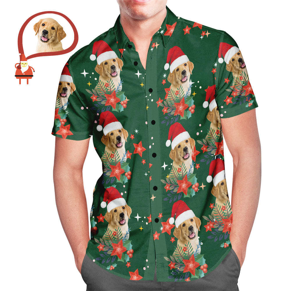 Men's Custom Photo Christmas Hawaiian Shirts Christmas Gift for Pet Lovers - auphotoblanket