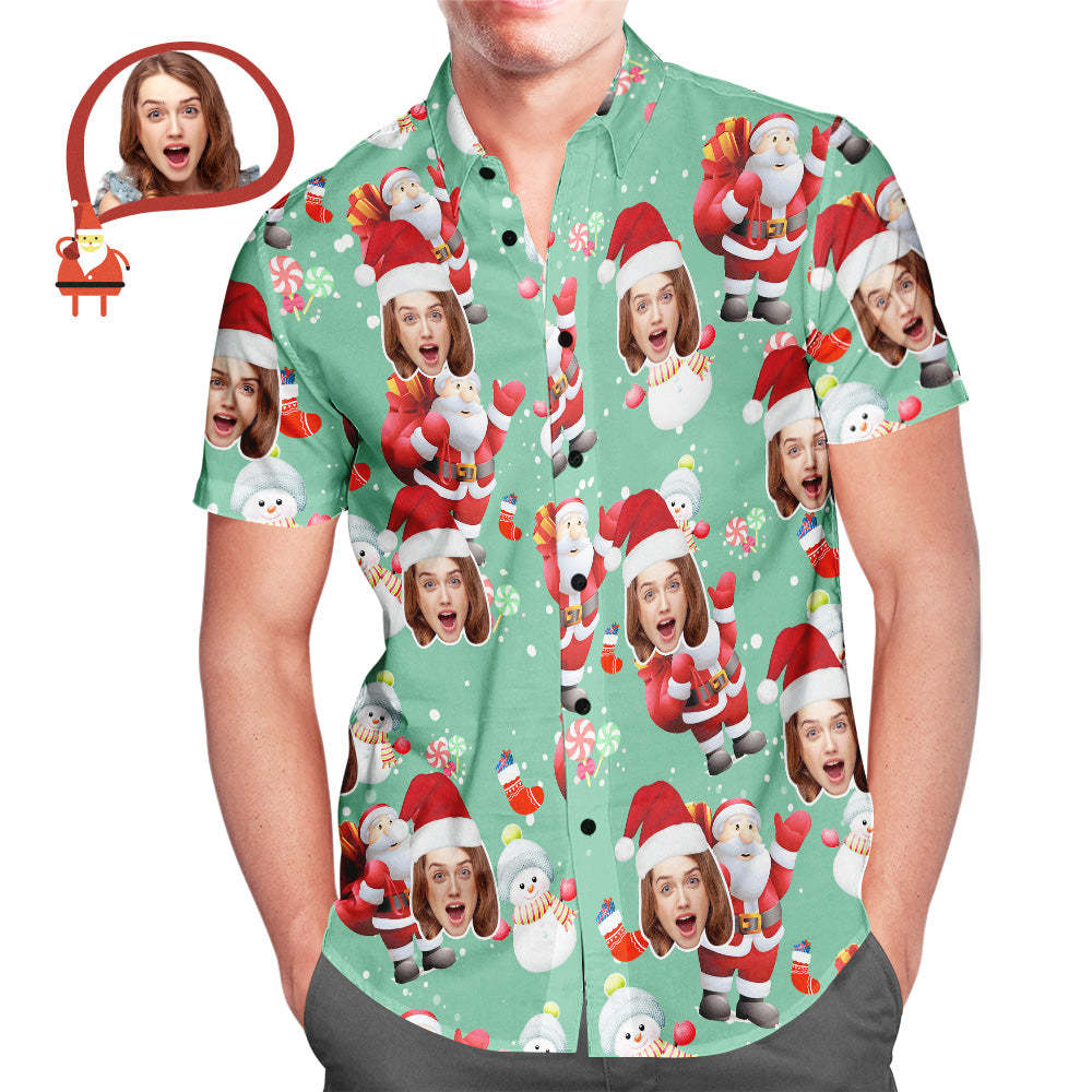 Custom Face Christmas Snowman Men's All Over Print Hawaiian Shirt Christmas Gift - auphotoblanket