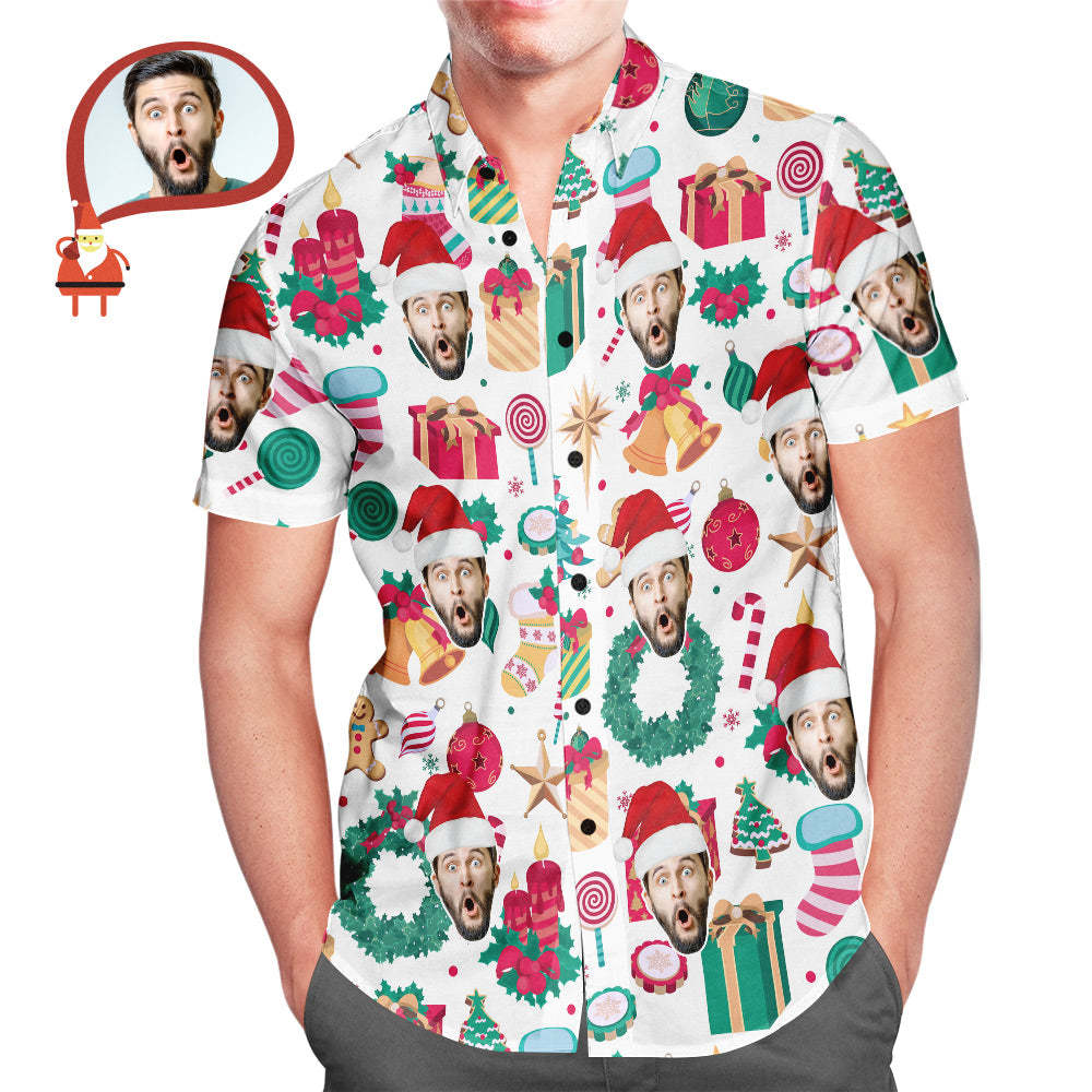Funny Custom Face Christmas Pattern Hawaiian Shirt Gift for Him - auphotoblanket