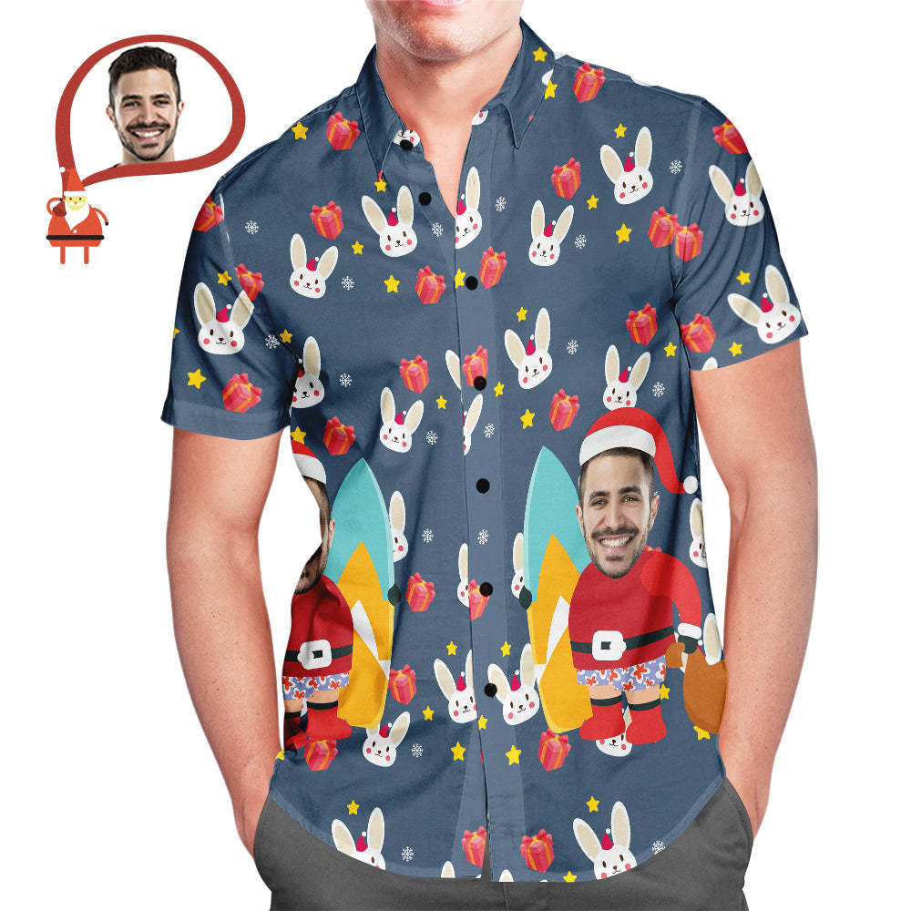Custom Santa's Face All Over Print Christmas Hawaiian Shirt Christmas Gift for Him - auphotoblanket