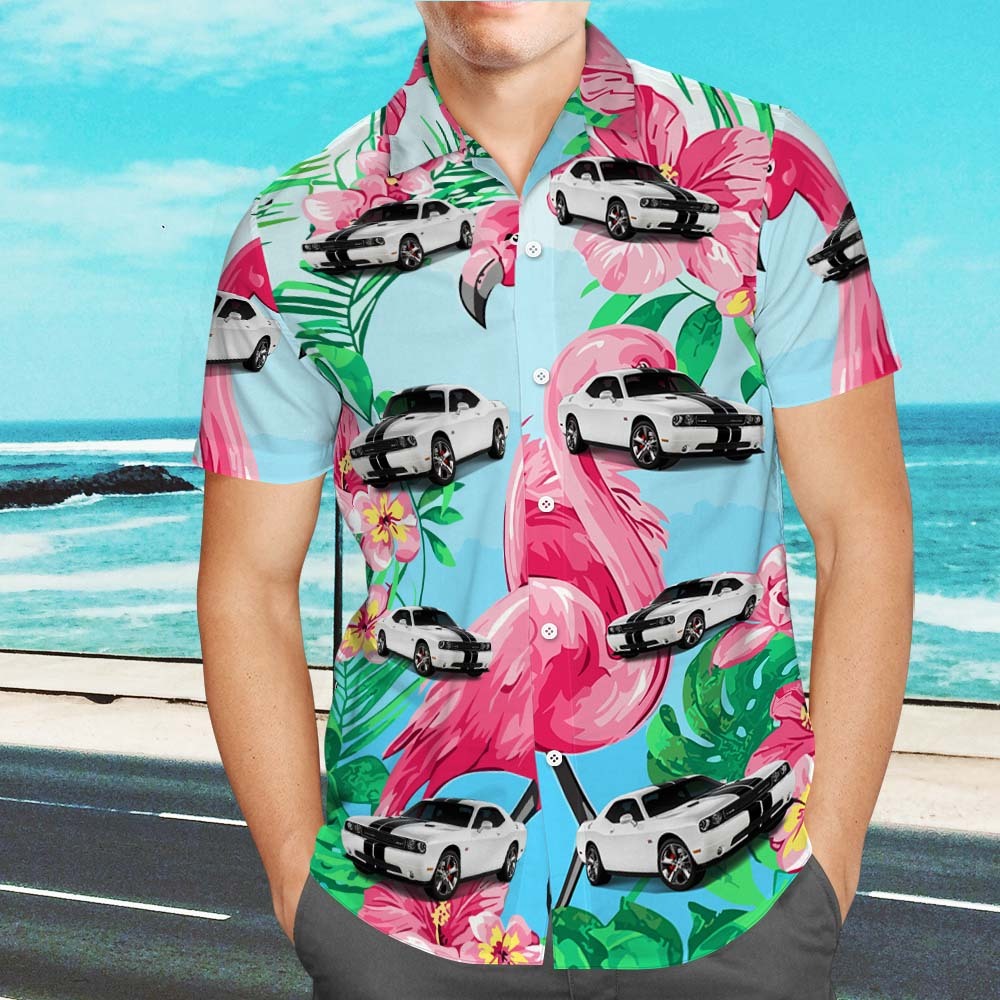 Upload Car Photo Custom Photo All Over Print Hawaiian Shirt Flamingo Summer Hawaiian Shirt for Men - auphotoblanket