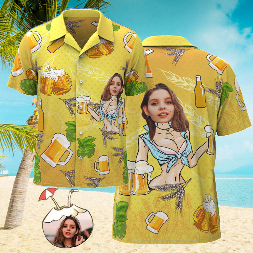 Custom Face Hawaiian Shirt Men's All Over Print Aloha Shirt Gift - Girl and Beer - auphotoblanket