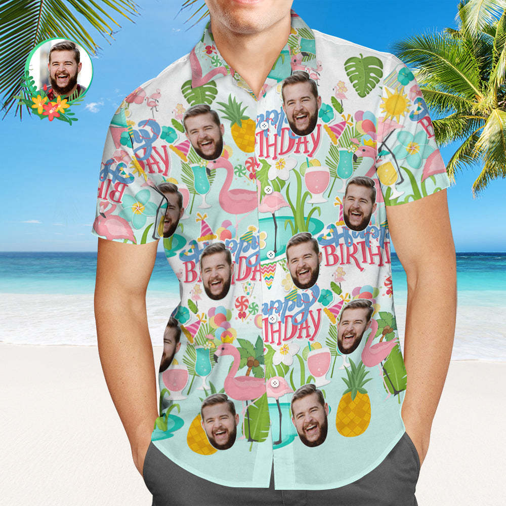 Custom Face Hawaiian Shirt Men's All Over Print Large Leaves Short Sleeve Shirt - auphotoblanket