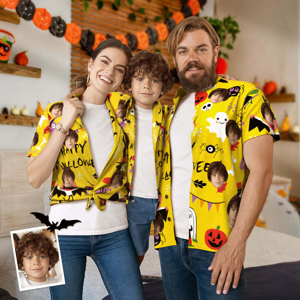 Custom Face Family Matching Aloha Set Happy Halloween Personalized Matching Hawaii Tees - auphotoblanket