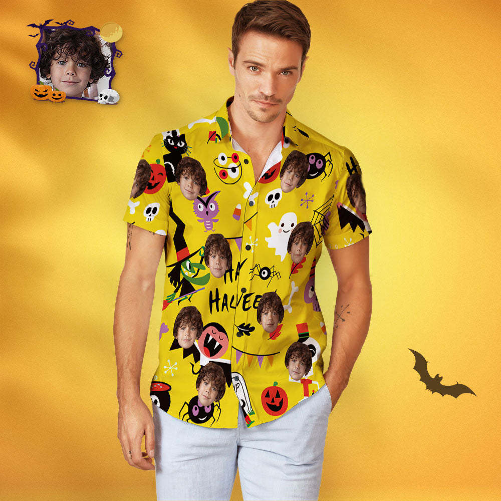 Custom Face Family Matching Aloha Set Happy Halloween Personalized Matching Hawaii Tees - auphotoblanket