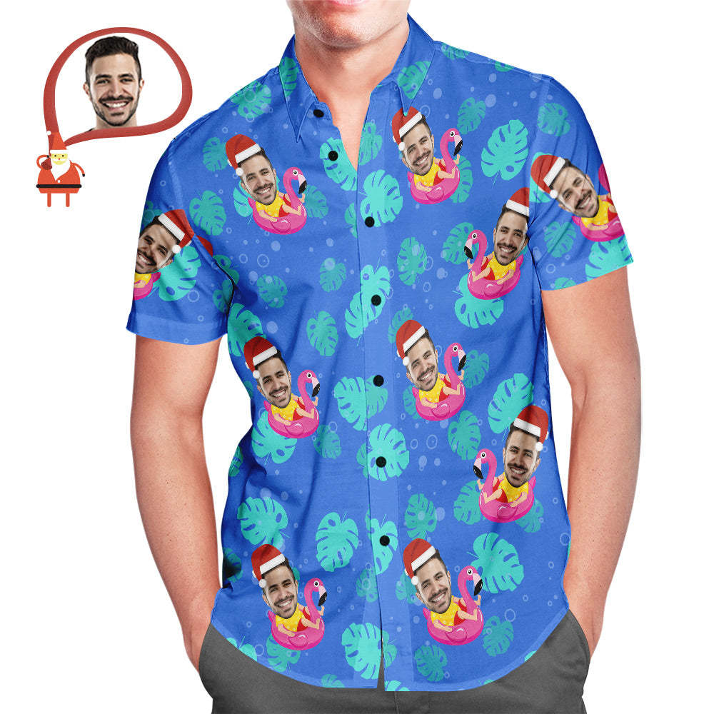 Men's Custom Face Santa Pool Party Hawaiian Shirt Personalized Christmas Gift - auphotoblanket