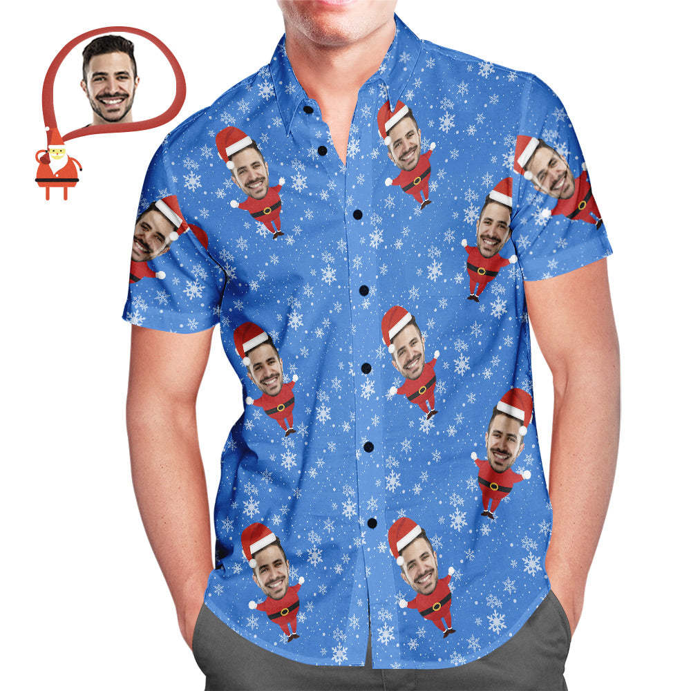 Men's Custom Face Christmas Santa All Over Print Hawaiian Shirt Christmas Gift - auphotoblanket