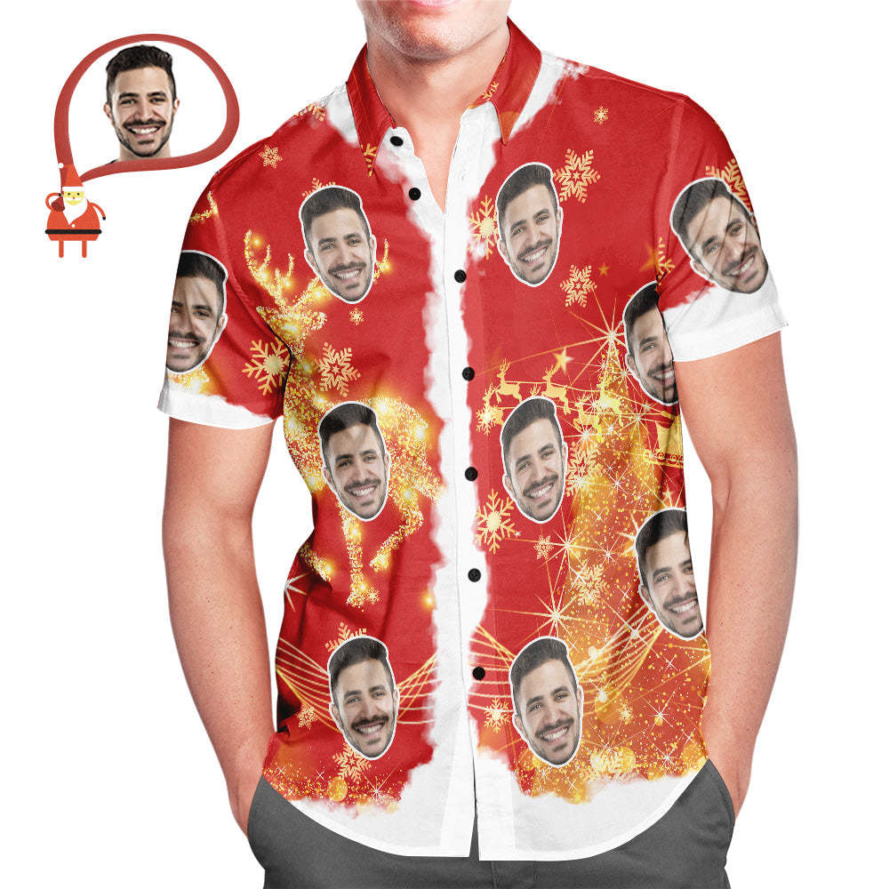 Men's Custom Face Merry Christmas Personalized Hawaiian Shirt Christmas Gift - auphotoblanket