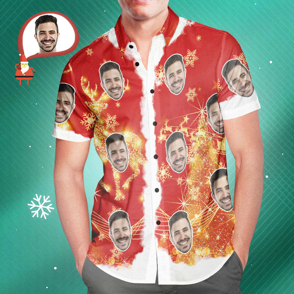 Men's Custom Face Merry Christmas Personalized Hawaiian Shirt Christmas Gift - auphotoblanket