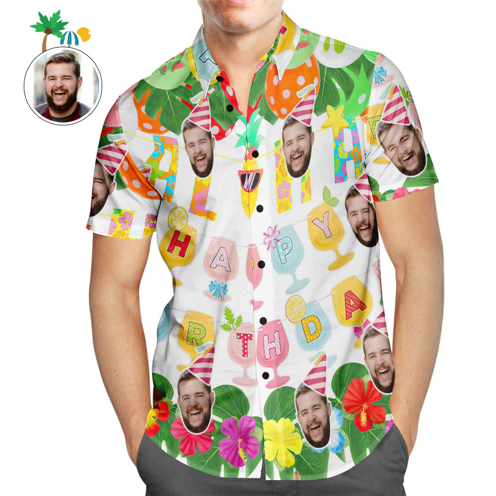 Custom Aloha Happy Birthday Hawaiian Shirt Personalized Face Shirt - auphotoblanket