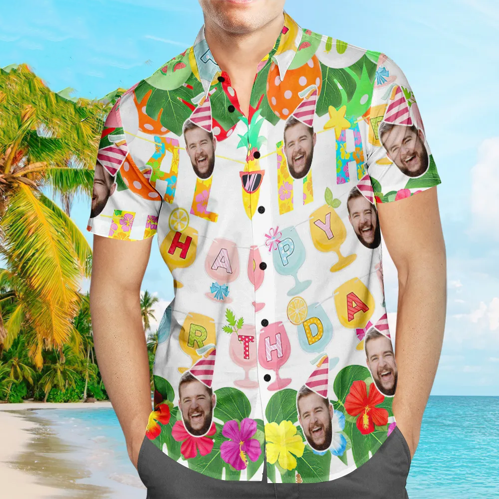 Custom Aloha Happy Birthday Hawaiian Shirt Personalized Face Shirt - auphotoblanket