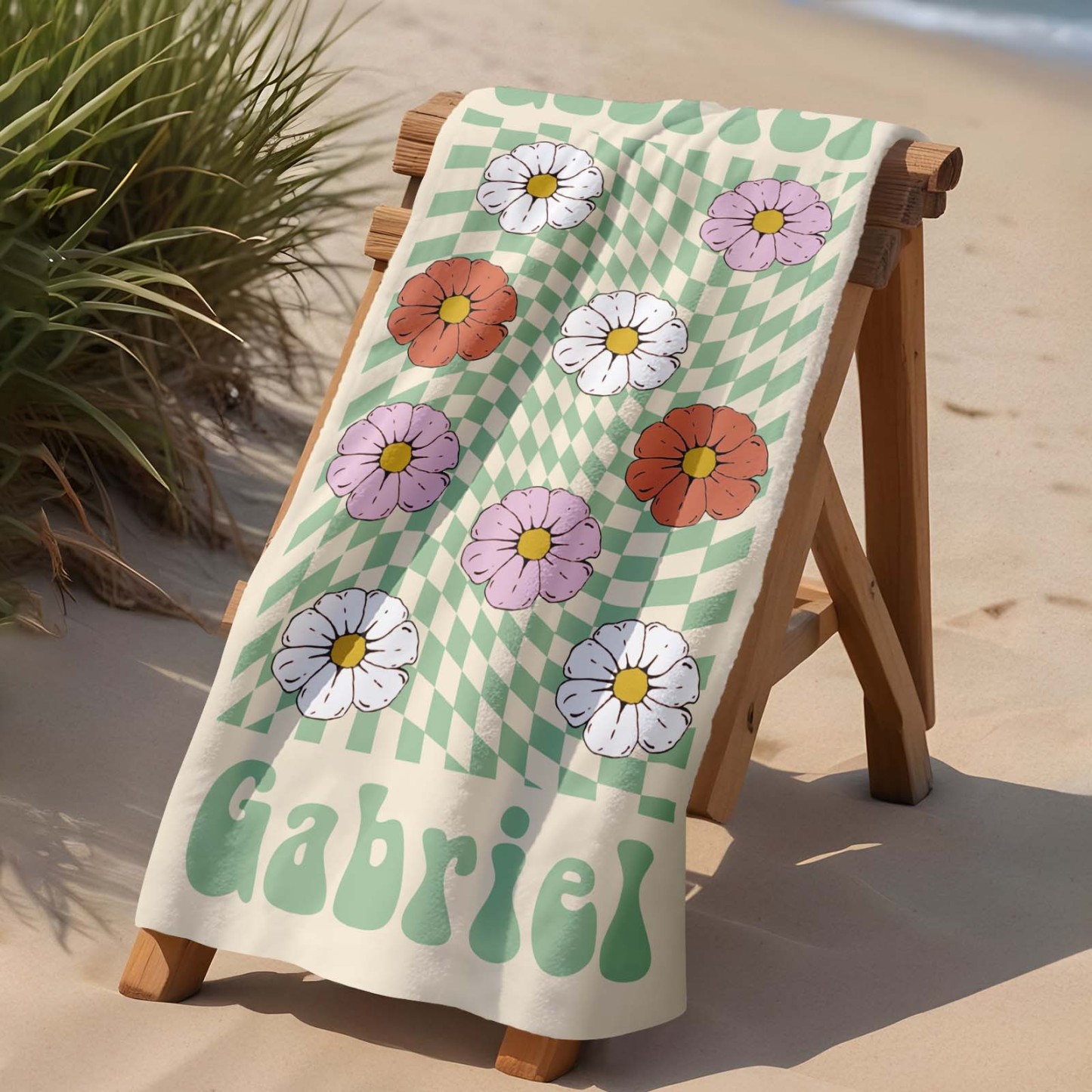 Retro Multi Style Beach Towel Personalized Name Bath Towel Personalized Pool Towel Beach Towel With Name Outside Birthday Holiday Gift - auphotoblanket